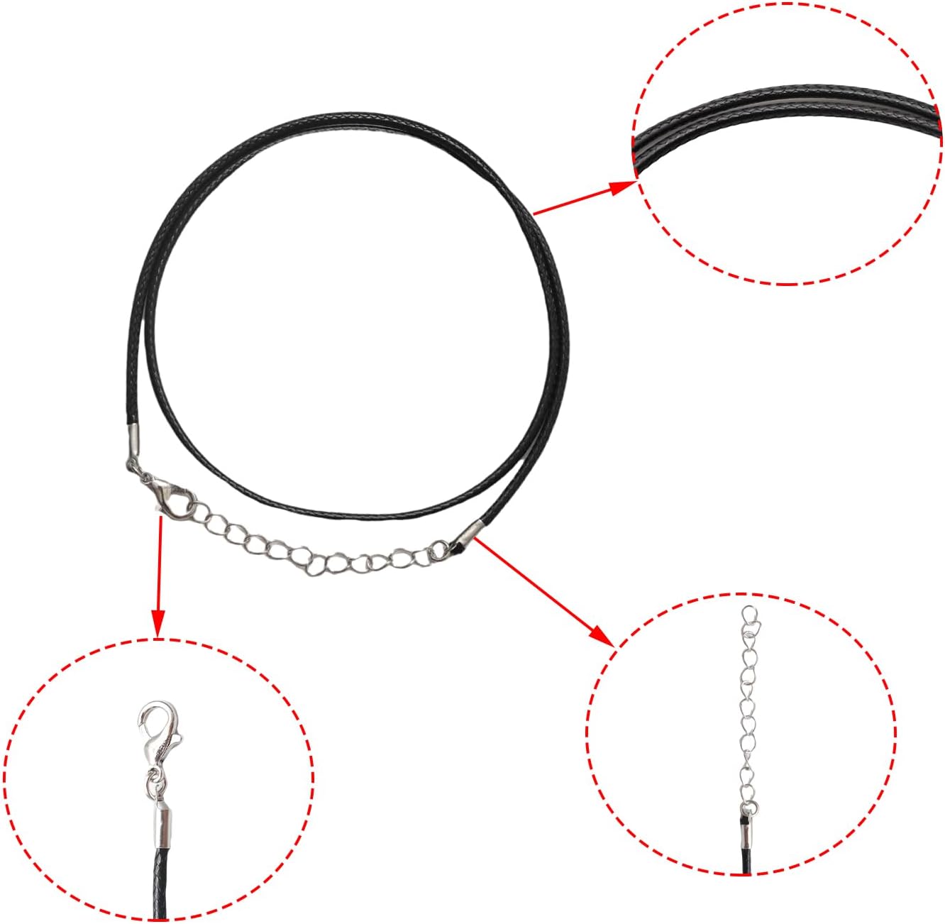 10 Pcs 2.0mm Leather Necklace Cords with Clasp,Waxed Cords,Necklace Ropes for Pendants and Jewelry Making(Black)