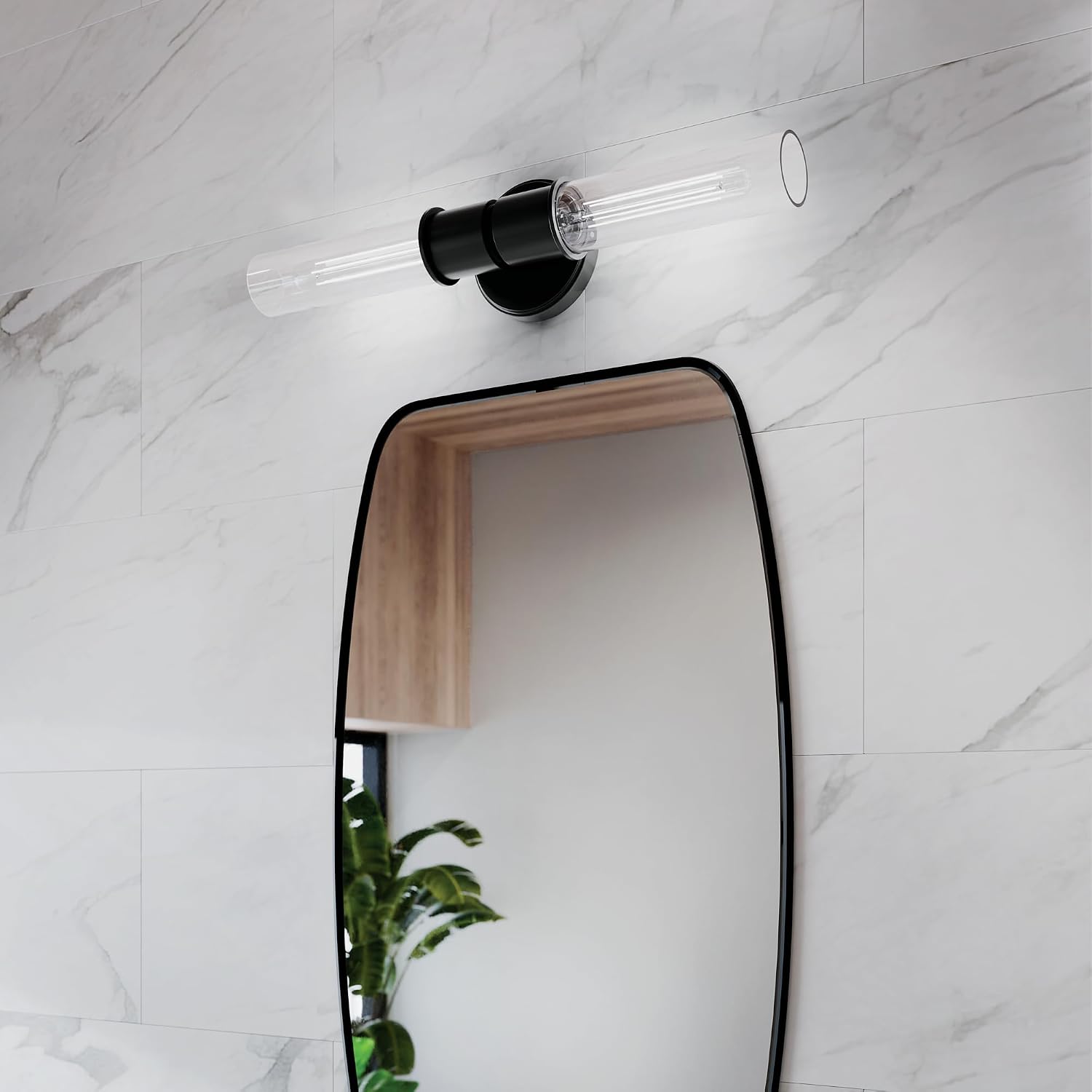 Kichler Aviv 2-Light Wall Sconce, Modern Light with Clear Glass in Black, for Bedroom, Laundry Room, Kitchen or Hallway (24" x 5.5"), 52654BK