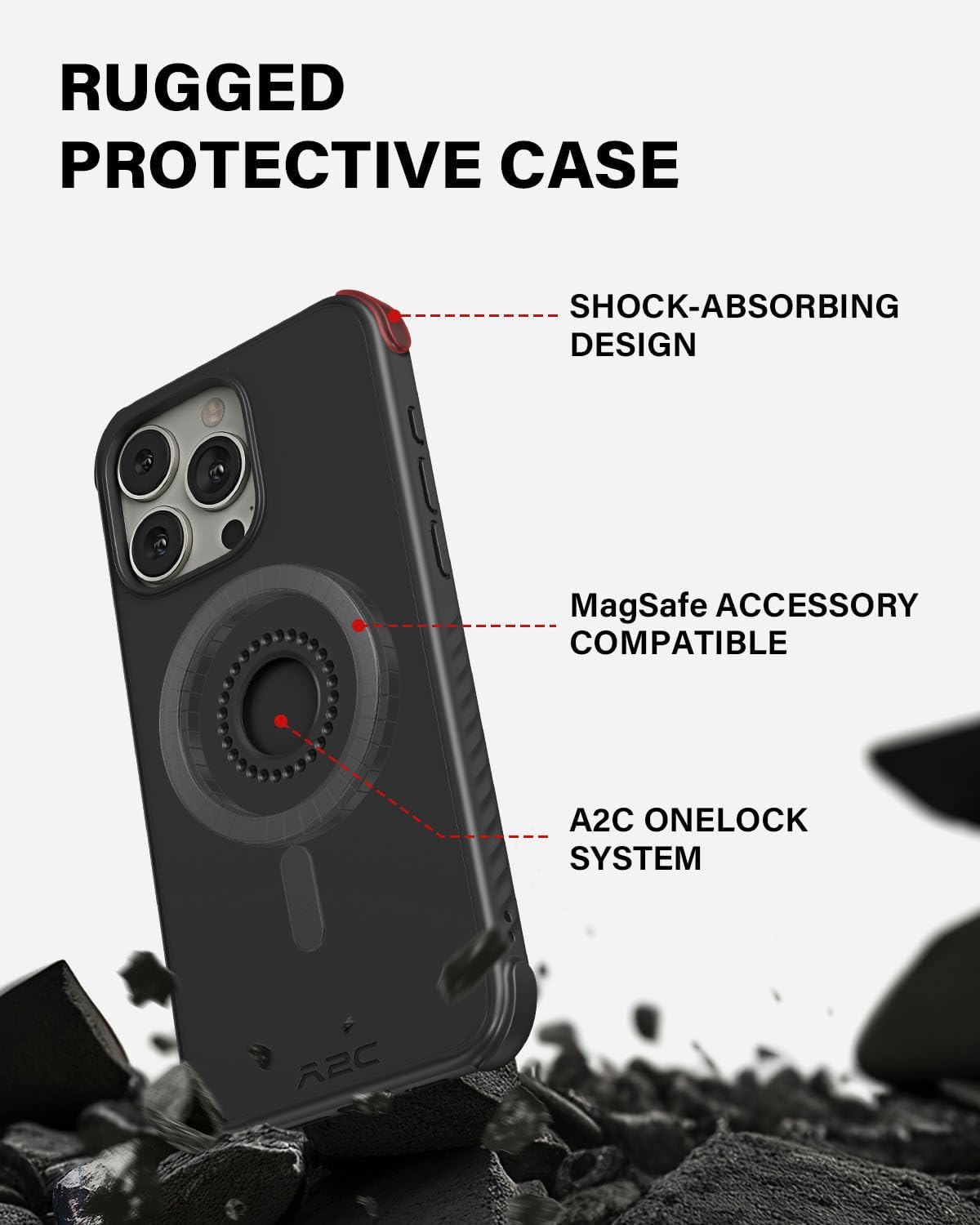 A2C One-Lock Ultra-Safe Bike Phone Mount Kit with MagSafe Case for iPhone 15 Pro Max – 1s Lock & Release, 360° Rotatable Aluminum Handlebar Holder, Never-Drop Design for MTB, Road & Trail Cycling