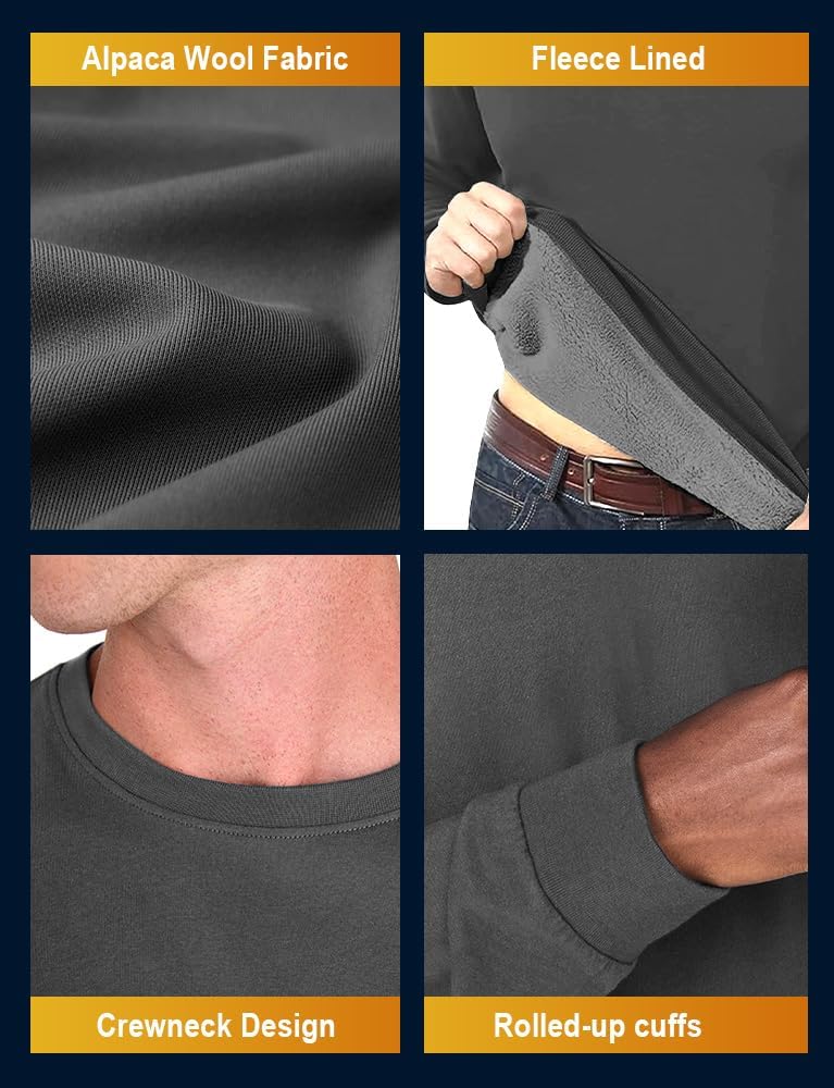 Rahhint Men's Fleece Lined Sweatshirts Alpaca Wool Thermal Shirts for Warmth Midweight Loose Fit Moisture Wicking - Image 5