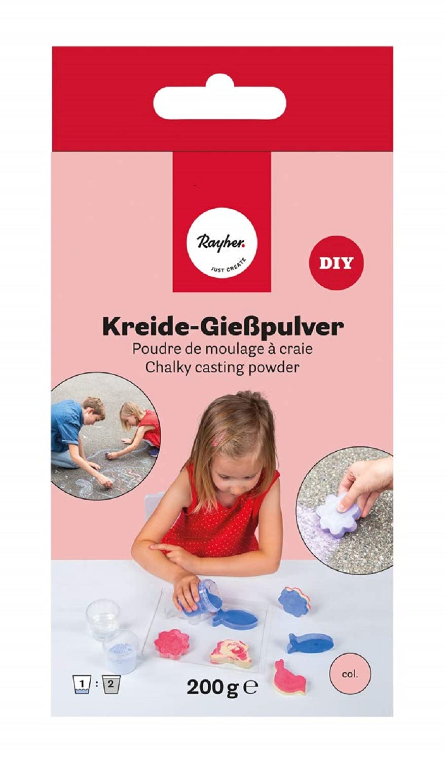 Rayher Red DIY Sidewalk Chalk, Outdoor Chalk Powder for Drawing on Pavement, 200g, cherry red, 34465286