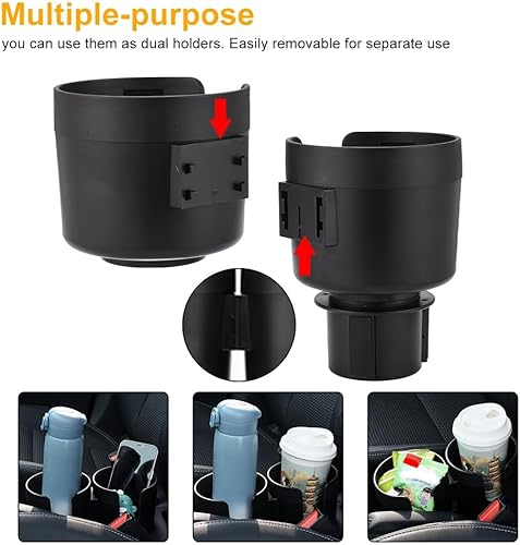 Miniatura 3 de JSCARLIFE Expansor de doble portavasos para automóvil, adaptador de portavasos ajustable 2 en 1 con organizador de aperitivos, se adapta a la