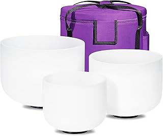 432HZ Set of 3 PCS 8-12 inch Quartz Crystal Singing Bowls 8'' B 10'' E 12'' C With Case Bag