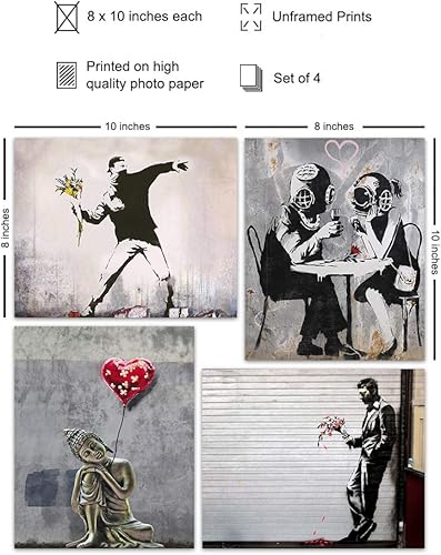 Miniatura 2 de Banksy Wall Art - Graffiti Wall Art - Banksy Posters - 8x10 Urban Graffiti - Mural Picture - Mural Set - Teen Room Decor - Love Decor - Street