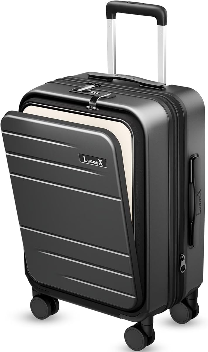 Amazon.com | LUGGEX Carry On Luggage 22x14x9 Airline Approved, FLO5 Expandable Polycarbonate Suitcase with Front Pocket (FX-Core, Black, 20 Inch) | Carry-Ons