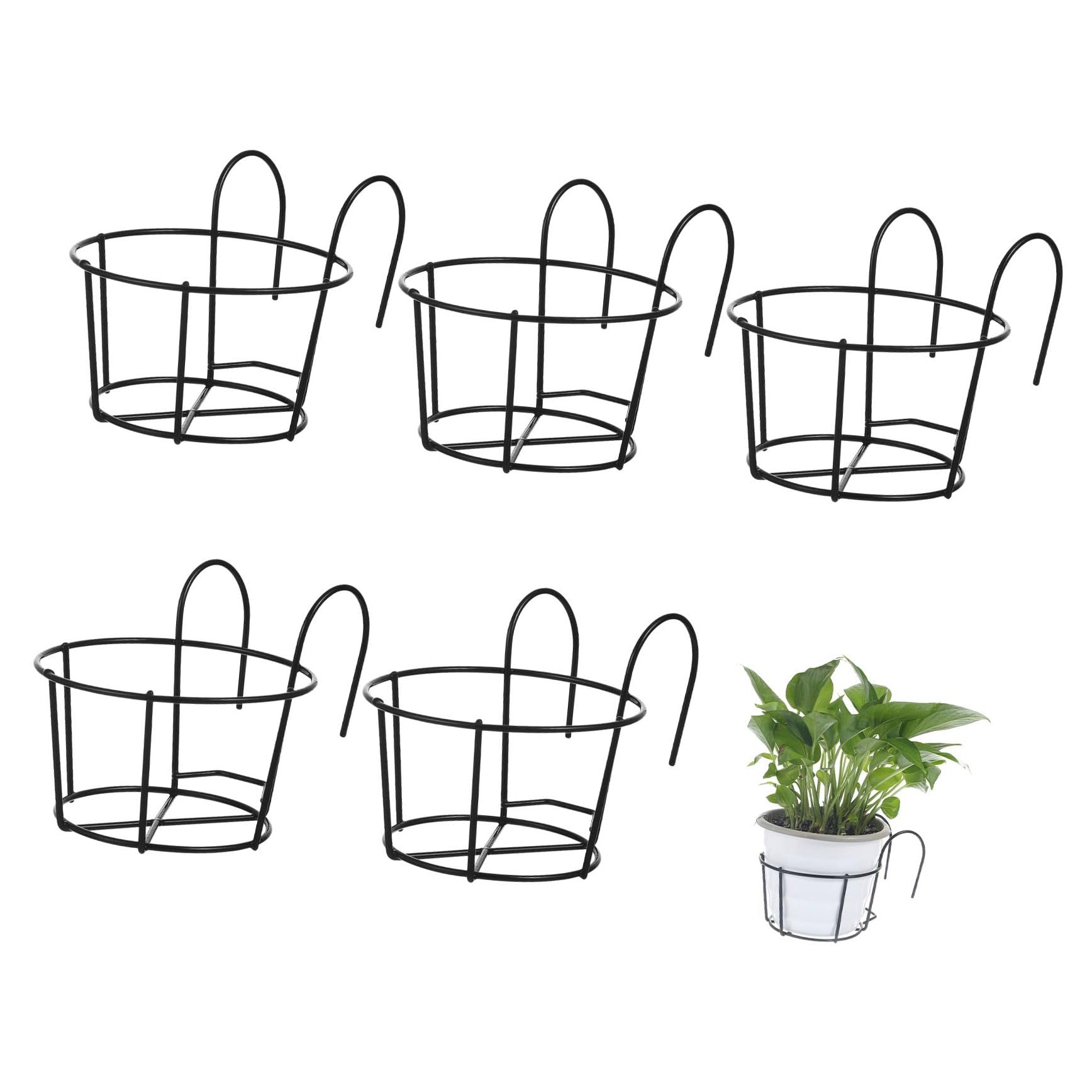 Soporte para macetas de hierro redondo negro pack 5 colgadores portátiles exterior