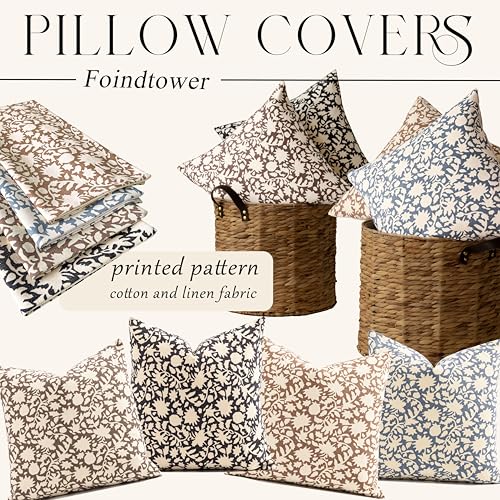 Image of Foindtower Set of 2 Decorative Neutral Floral Throw Pillow Covers Accent Farmhouse Cushion Covers Boho Vintage Pillowcase for Couch Sofa Bedroom Living Room Home Decor,20x20 Inch,Brown