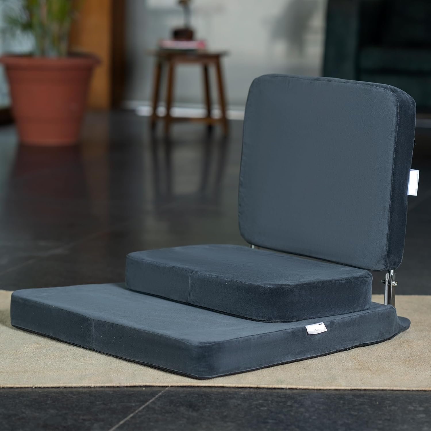 Sedia da meditazione, grande, pieghevole, con supporto per la schiena, per rilassarsi, yoga, meditazione, blocco per meditazione, telaio in acciaio inox, copertura lavabile e portatile (grigio scuro)