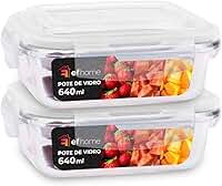 KIT 2 Potes de Vidro Retangular com Tampa Hermética 640ml Cor: Transparente