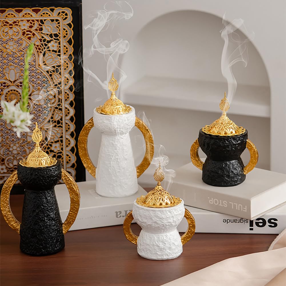 Ręczny palnik kadzidełkowy z żywicy z podwójnymi uszami antyczny Eid Bliski Wschód Arabski Festiwal Uchwyt Dekoracja domu Ozdoba Piec do aromaterapii (biały, L)