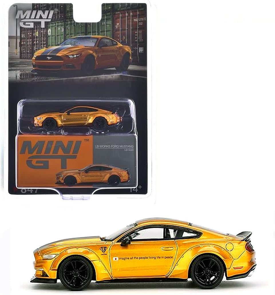 Diecast Model Car Compatible with Mini GT 1:64 LB-Works Ford Mustang LB Gold Limited Edition MGT00847