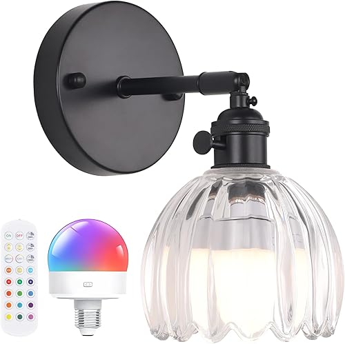 Miniatura 23 de Candelabro de Pared Vintage Operado por Batería con Linda Lámpara de Vidrio Transparente de Tulipán, Luz de Pared Recargable Inalámbrica Alimentada