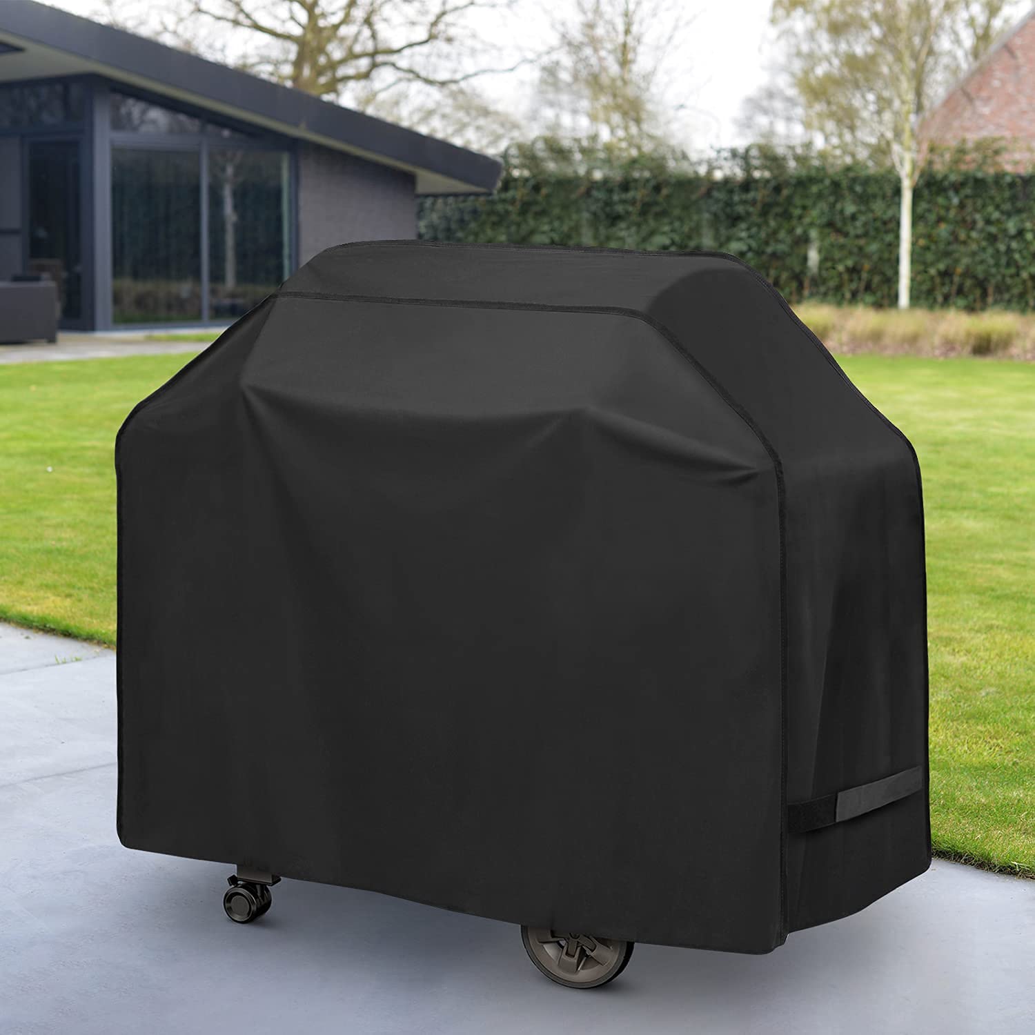 Arcedo Cubierta para Parrilla, Resistente al Agua, Resistente a la decoloración, Cubierta de Gas con Correas, Resistente al Aire Libre, se Adapta a Weber, Char-Broil, Nexgril, Napolean, Negro, 55