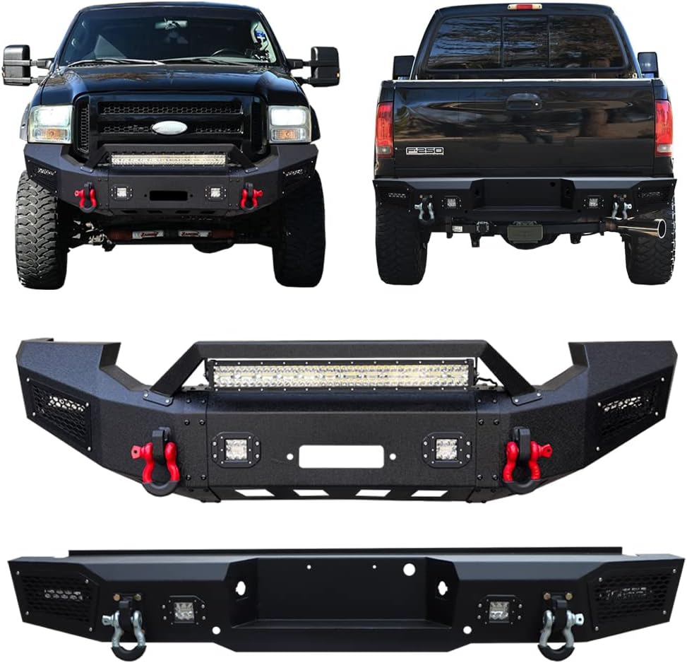 Vijay Front and Rear Bumper Compatible with 2005-2006-2007 Ford F250 F350 F450 Super Duty with Winch Plate and LED Lights