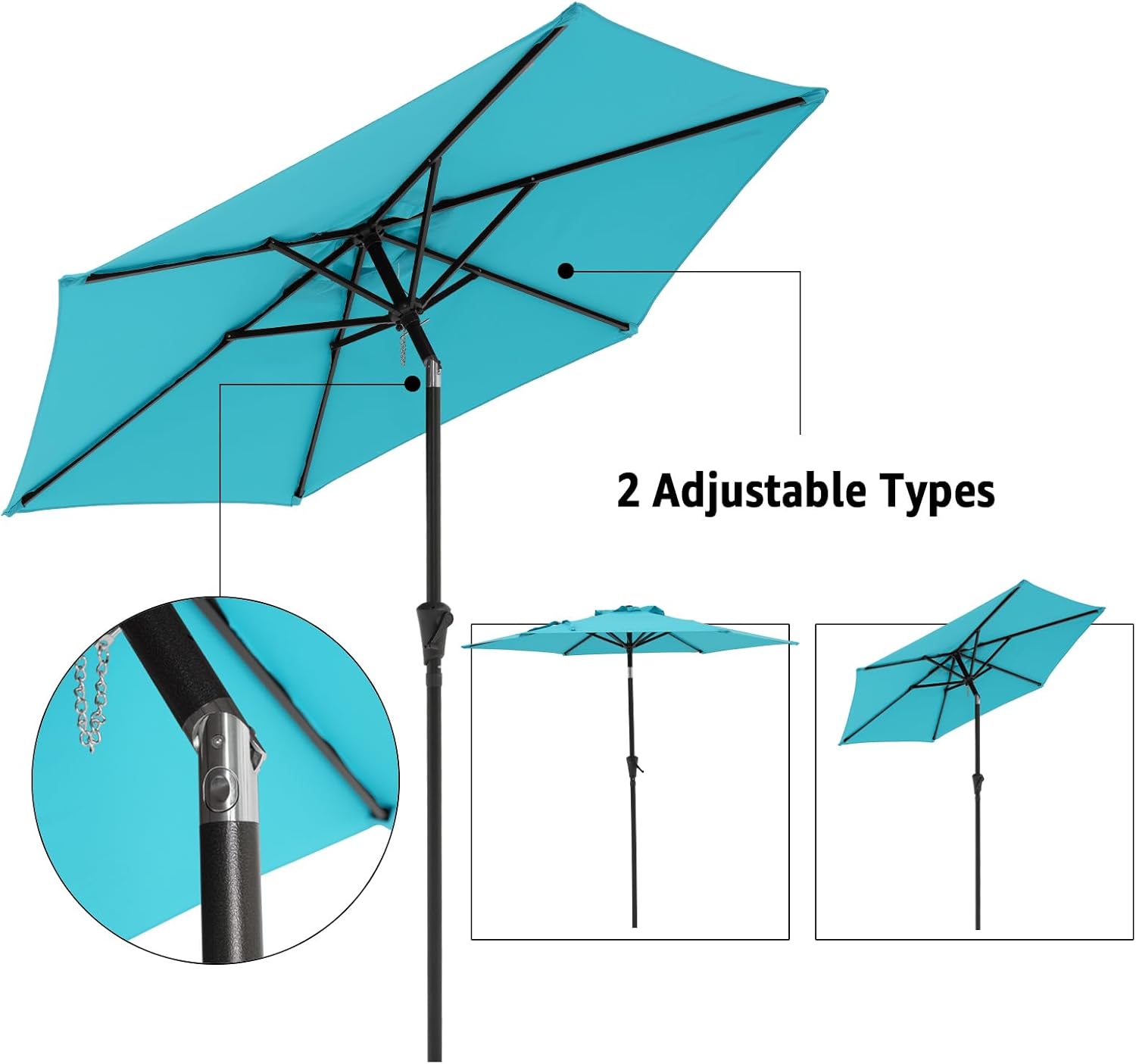 Patiorama 7.5 FT Patio Market Umbrella, Outdoor Table Umbrella, Portable Sun Umbrella, 6 Rids, w/Push Button Tilt, Crank, Polyester Canopy for Garden, Poolside, Lawn, Deck, Backyard