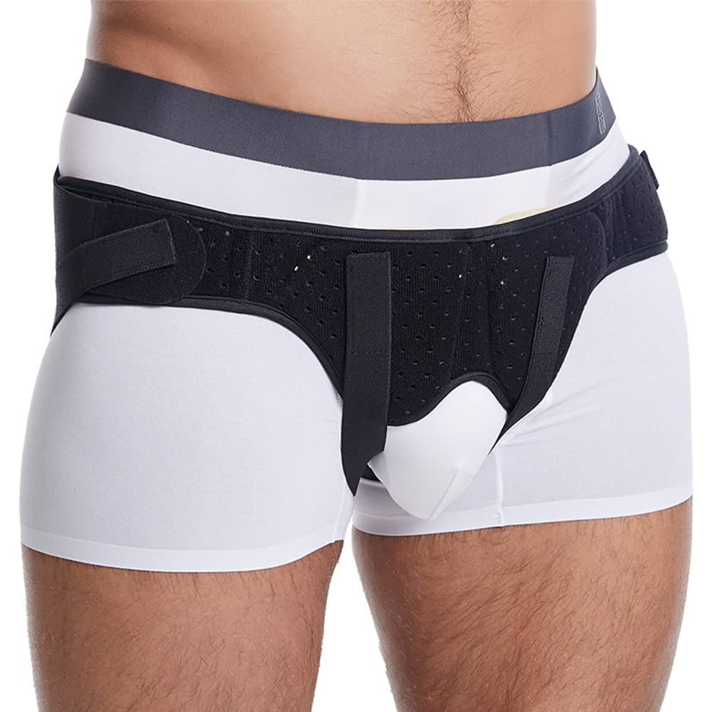 Hernienunterstützung für Männer und Frauen – Herniengürtel, Truss-Bandage für einzelne/doppelte Leistenbrüche, Sporthernien, 2 abnehmbare Kompressionspolster und verstellbare Leistengurte, Schwarz,