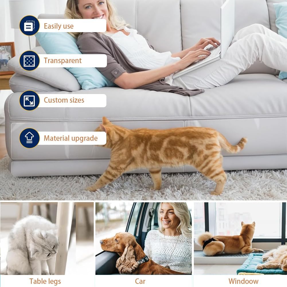 review Anti Cat Scratch Furniture Protector, 11.8in × 196.8in Couch Protector from Cat Claws, Self-Adhesive Cat Furniture Protector, Couch Cat Scratch Protector, Clear Cat Tape for Furniture for Door Walls