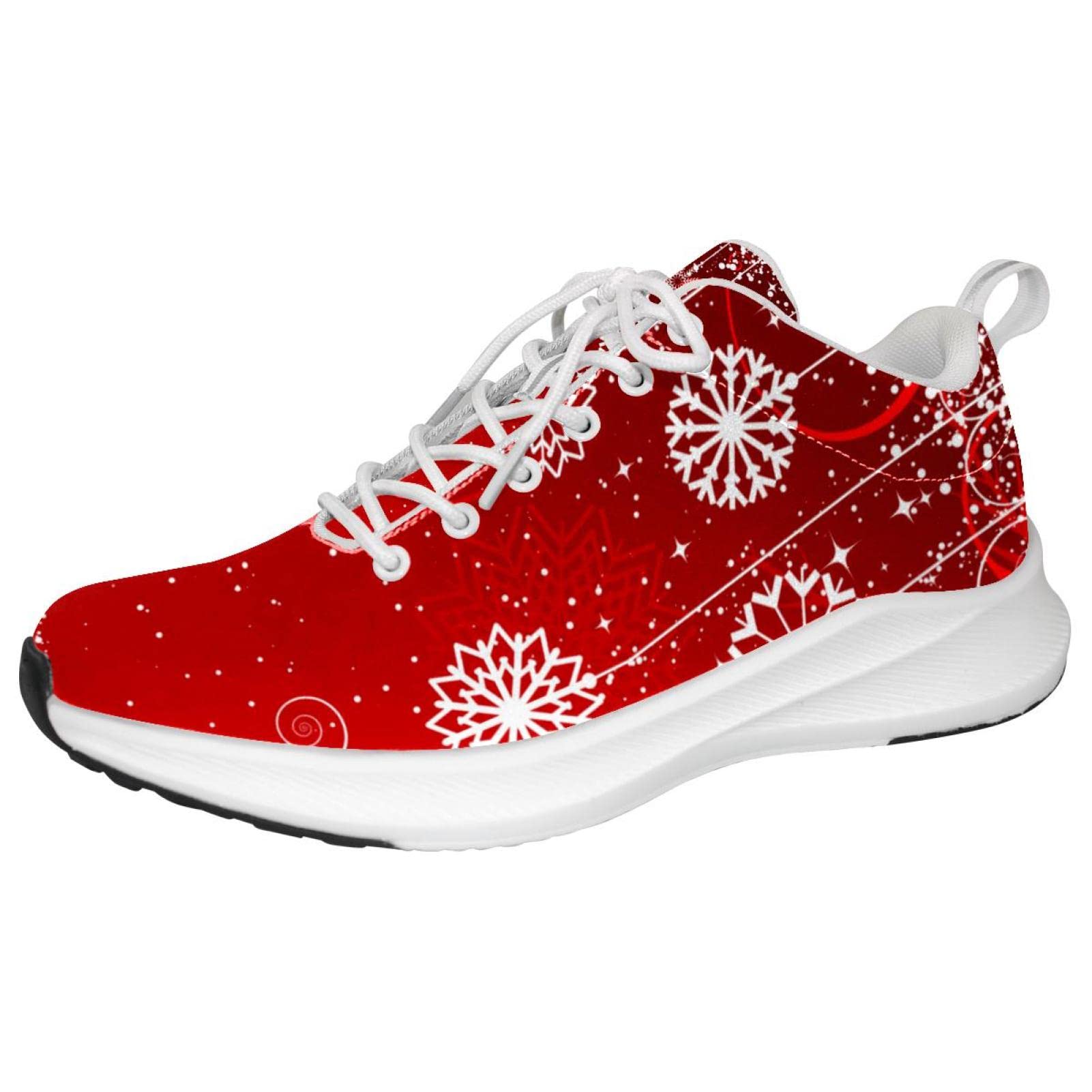 Scarpe da ginnastica uomo personalizzate Scarpe da passeggio leggere Running Athletic Casual Sneakers Rosso Natale Inverno Astratto Fiocchi di neve modello, Multicolore, 42 EU