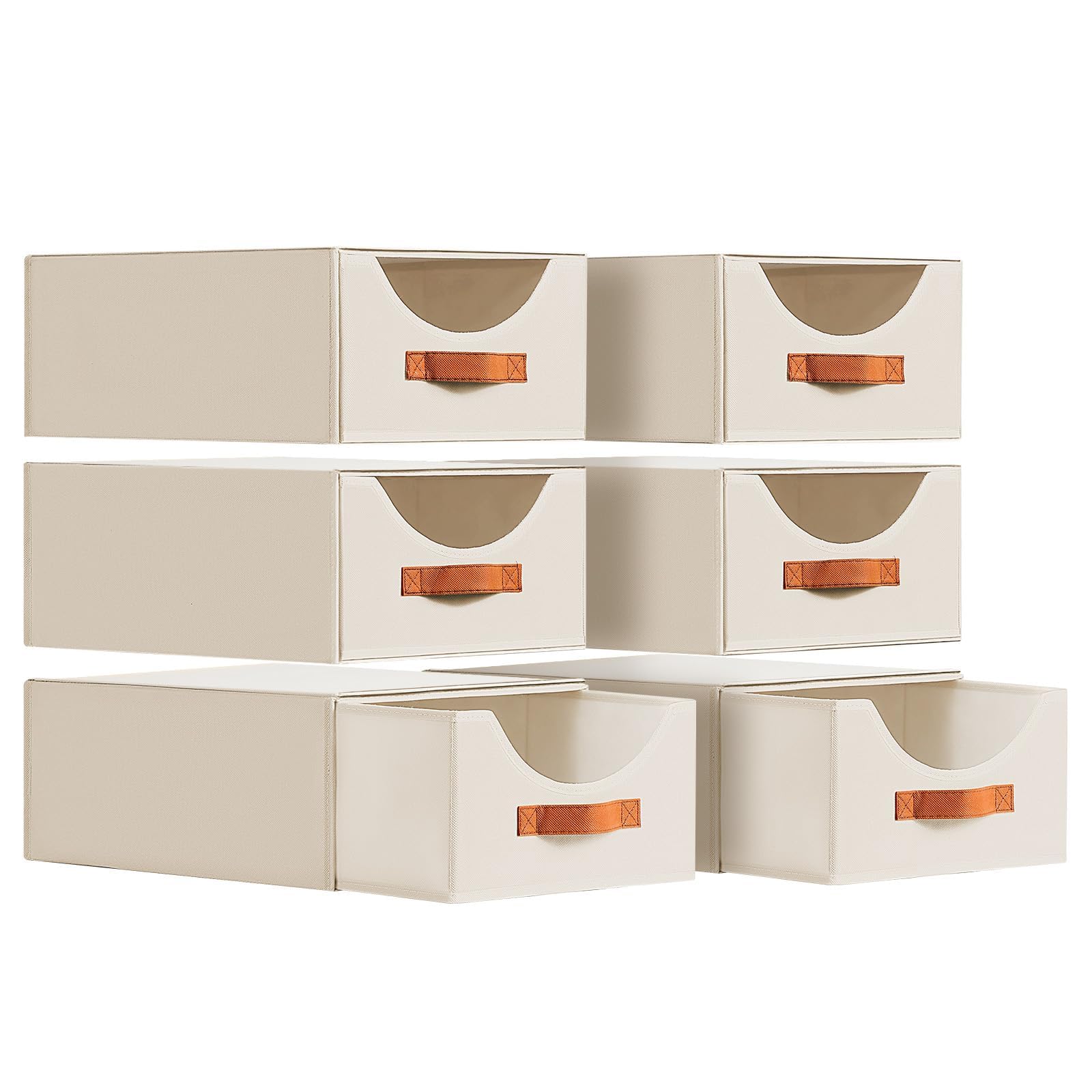 Homsorout Wardrobe Storage Organiser - Foldable Stackable Storage Drawers Box, Fabric Storage Baskets for Clothes Organization, Shelves, Bedroom, Living Room, Beige, 16 Inch. - 6 Pack — image 1