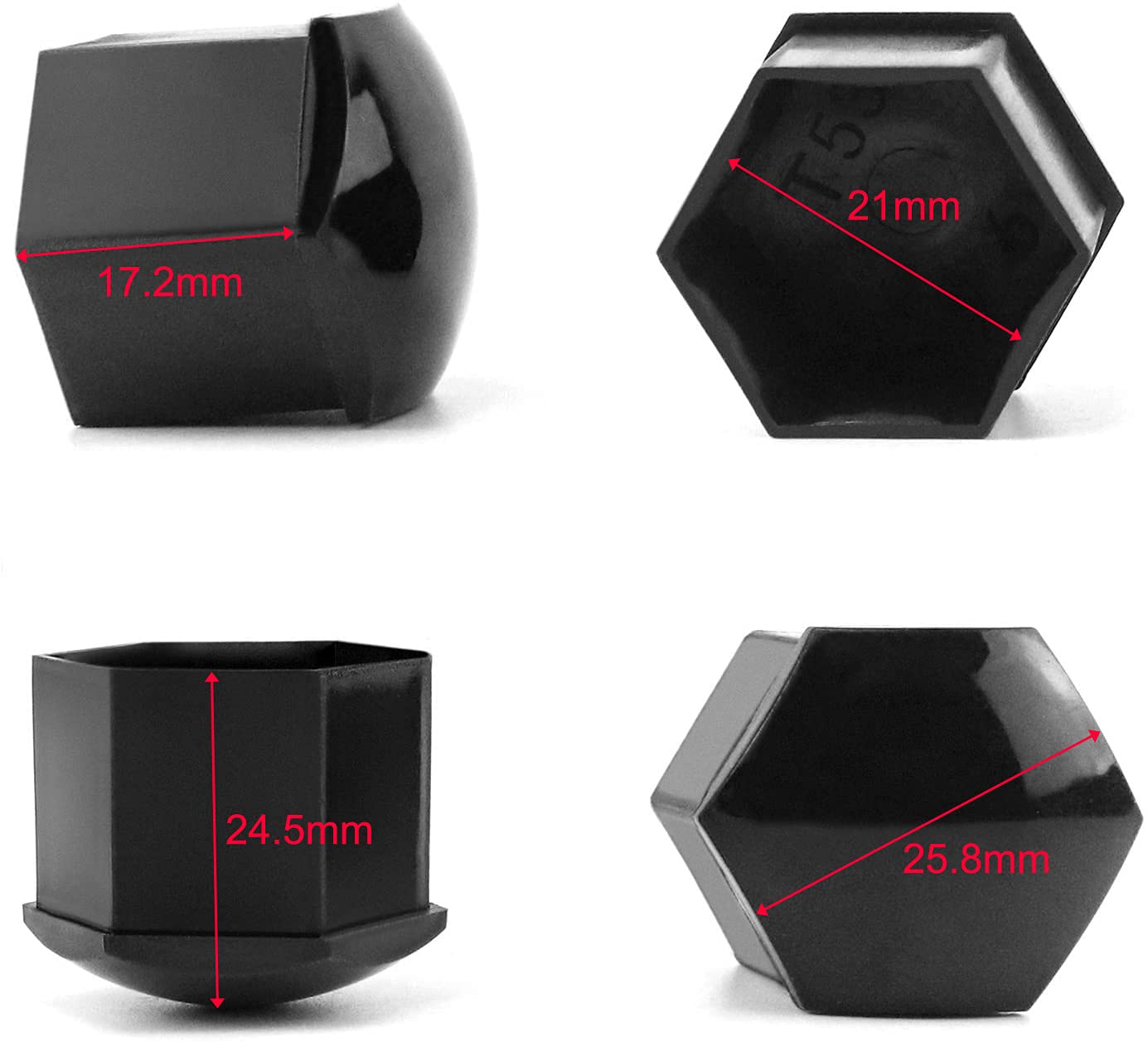 GUUZI 20 Pezzi Copri Bulloni Ruota 21mm Copri Dadi Esagonali Universali Nero