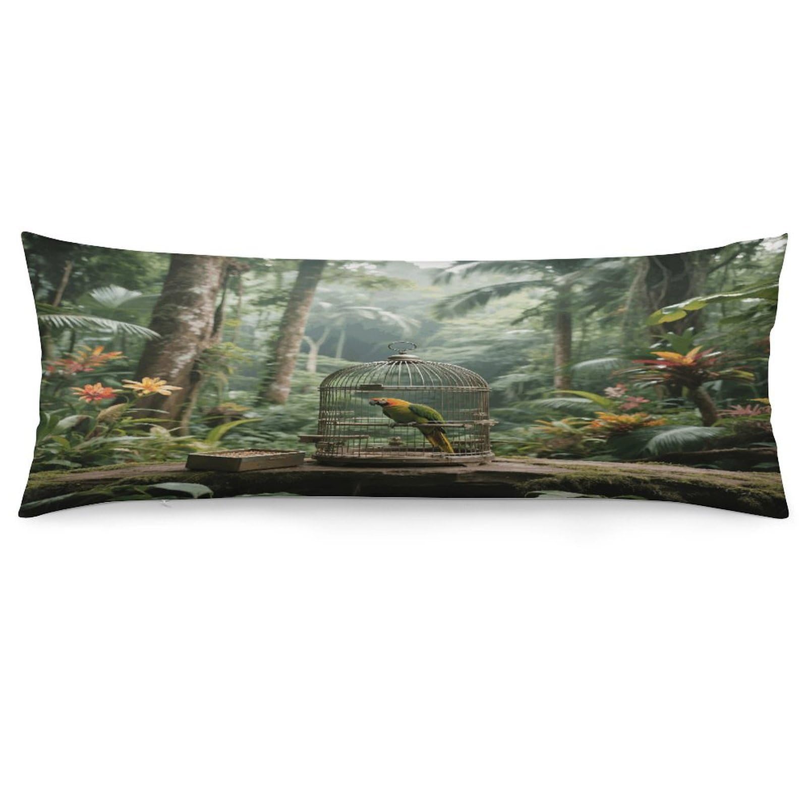 Parrot in Rainforest Throw Pillow Cover Soft Pillow Case Decorative Lumbar Pillow Cover Cozy Throw Pillowcase Polyester Rectangular Cushion Case Decor for Couch Sofa Bed