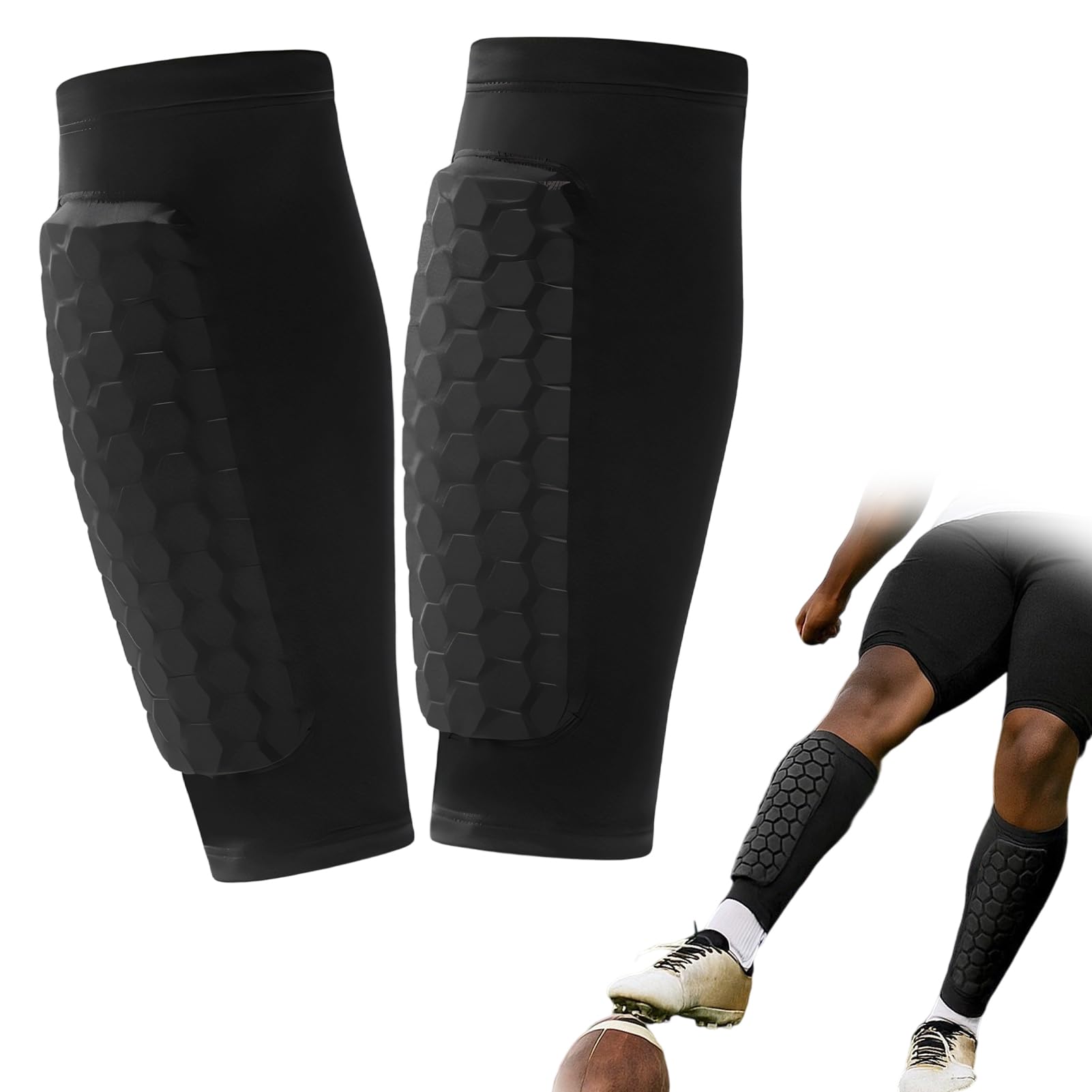 Espinilleras Fútbol con Mangas de Compresión, para Niños y Adultos, Protección Antigolpes Estructura Panal, Transpirables y Antideslizantes, Protector Pierna Ligero para Entrenamiento y Partido