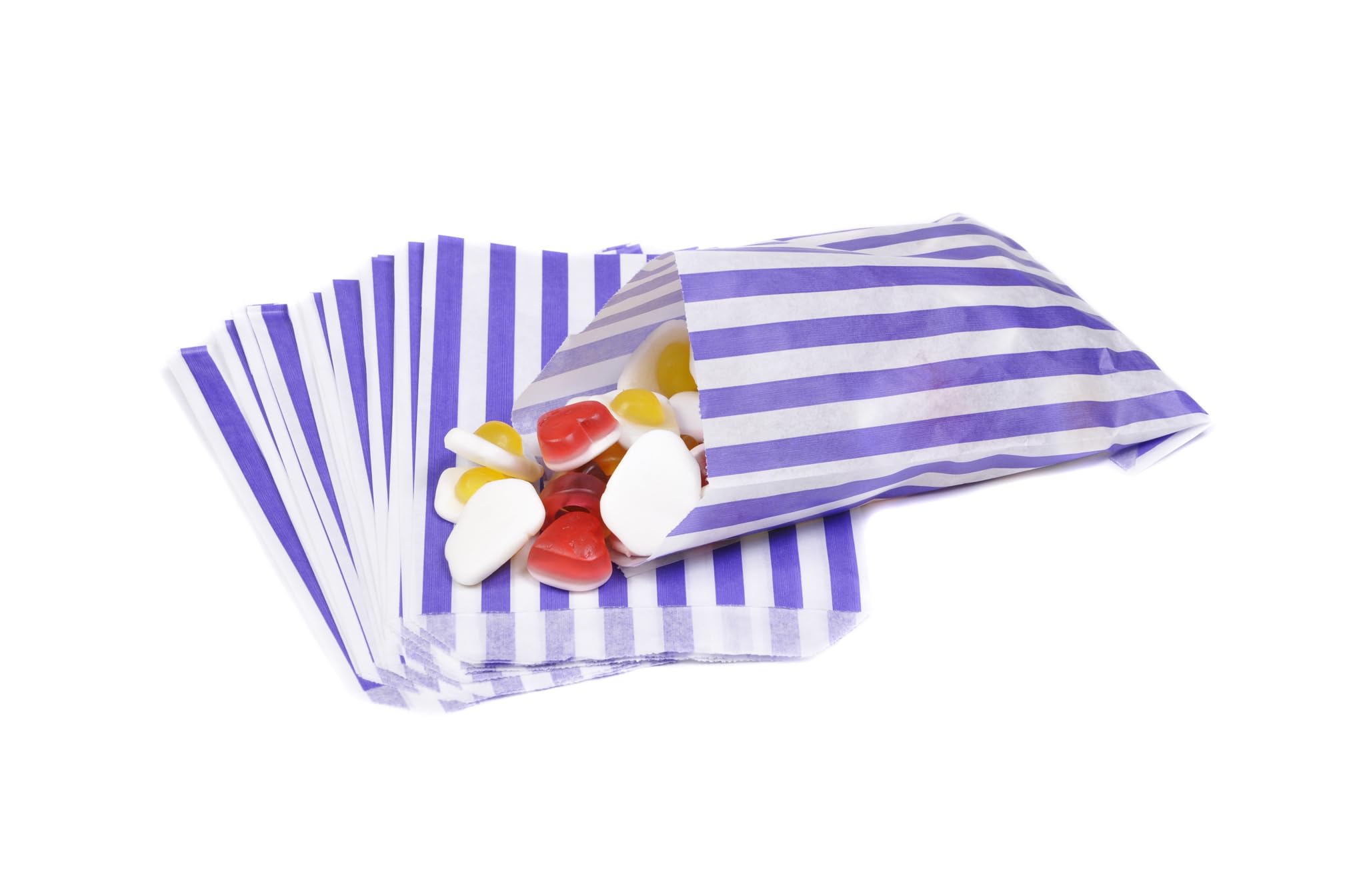 Bag It Plastics Candy Stripe Paper Sweet Bags | Purple | 5" x 7" / 125x175mm | Pack of 500 | Multipurpose Use for Sweets, Popcorn, Wedding Favours, Pick and Mix & Cookies! — image 1