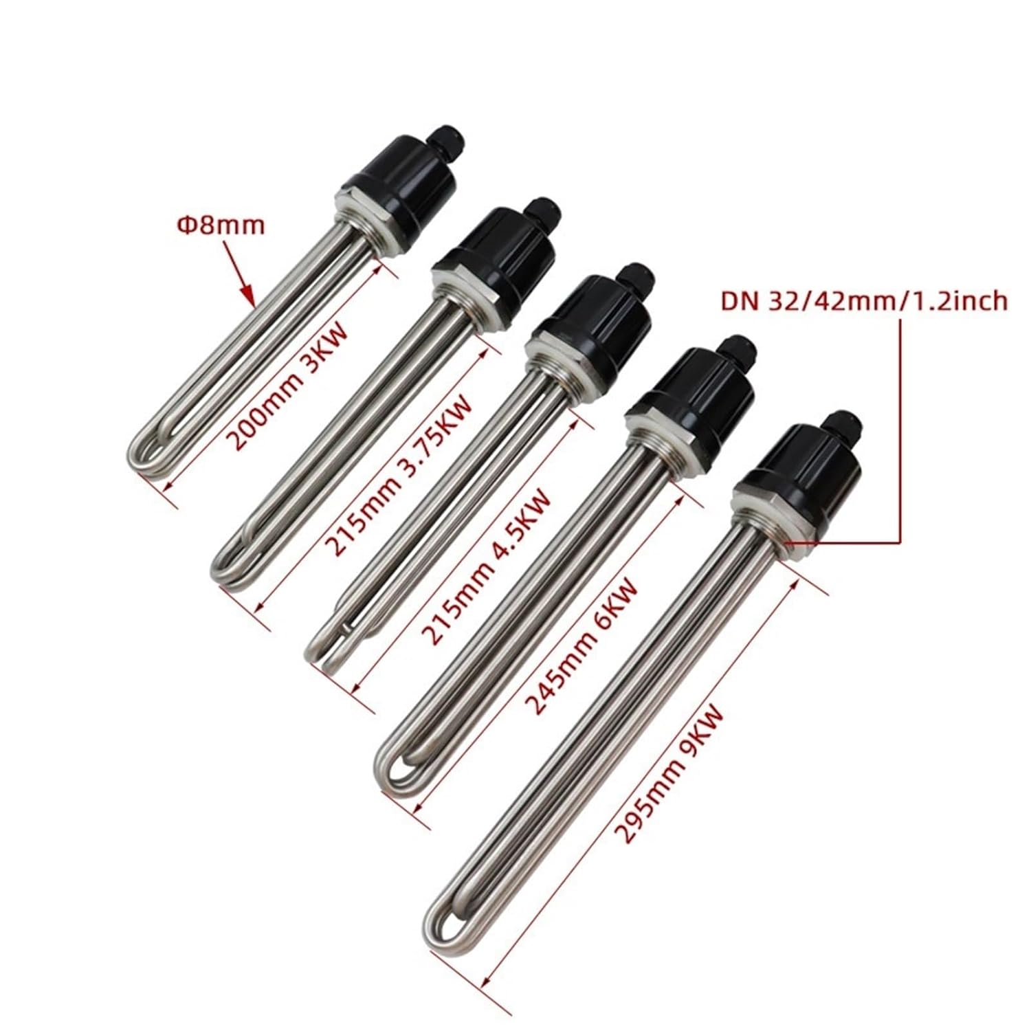 220V Heating Element DN32 42mm Thread 3kw Immersion Heater for Water Tank/Electric Kettle 1Pcs(Heater Thread)