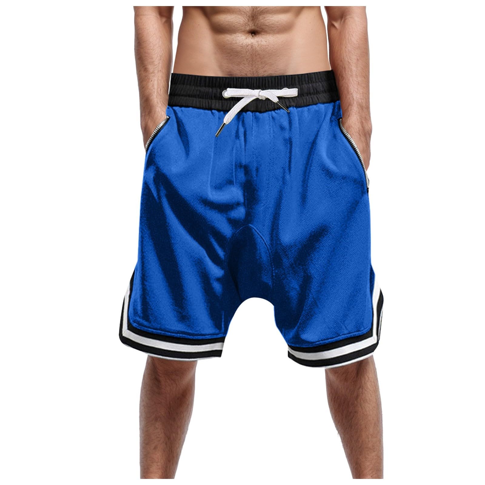 Fashionable Elastic Shorts Men's Rope Casual Mesh Sports Plain Pocket Stretch Men's Pants Long Cotton Shorts for