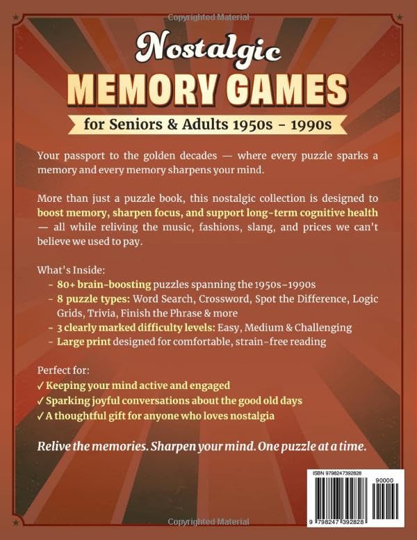 Nostalgic Memory Games for Seniors & Adults: 80+ Large Print Puzzles to Spark Joy, Sharpen Your Mind & Relive the Golden Days of the 50s-90s - Image 2
