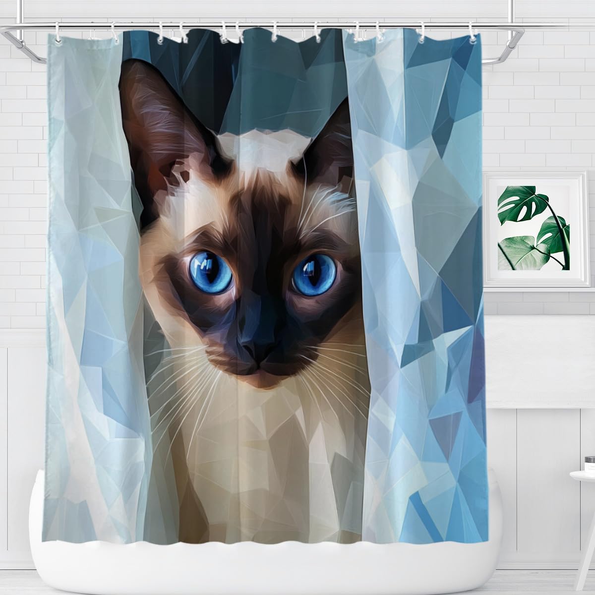 Funny Cute Siamese Cat Shower Curtain, Funny Animals Lovers Gift Bathtub Curtains Set, Vintage Country for Restroom Waterproof Bathroom Decor with 12 Hooks, 72x72 Inches