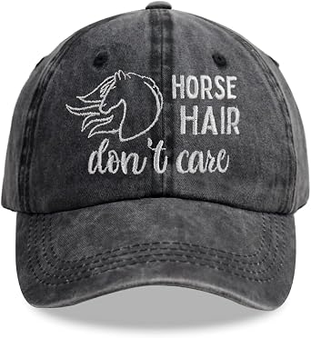 Horse Hair Dont Care Hat, Adjustable Embroidered Distressed Cotton Horses Baseball Cap Gifts for Girls Women