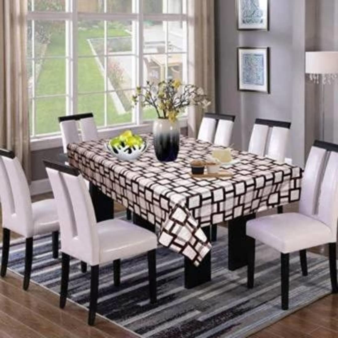 ZITIN Seater Center Table Cover (54 X 90 PVC Waterproof and dust with Oil-Proof Stain-Resistant Wipe able PVC 6-8 Inch Rectangle) Grey Check