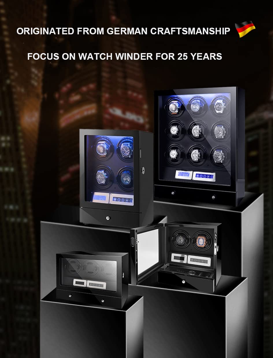 LXMQEF Scatola di Carica Automatica dell'orologio per 2 3 4 6 9 Orologi Touch Screen LCD Custodia per Orologio Meccanico di Lusso con Telecomando del Motore Luci a LED Vetrina