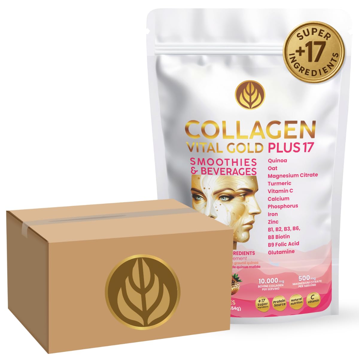 Vital Life Collagen Peptides Powder 17 Super Ingredients 1 lb Pack of 12 Red Berries Flavor Supports Hair