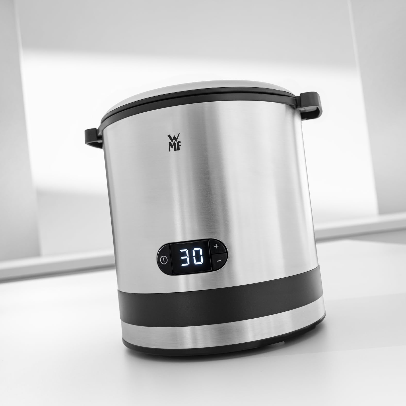 WMF Kitchenminis - Heladera 3 en 1, yogur helado, sorbete, helado, 12 W, pantalla cristal, función contador, incluye cuchara de helados, 300 ml, acabados acero inoxidable cromargan mate