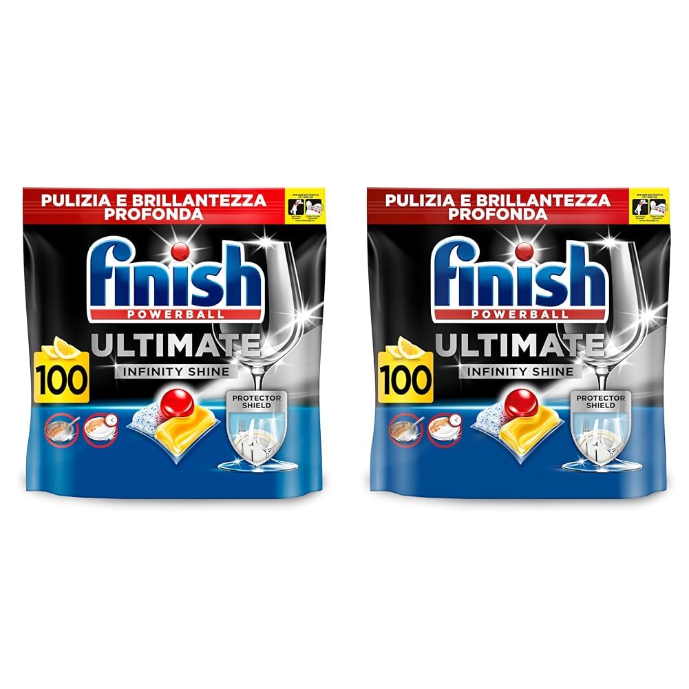Finish Ultimate Infinity Shine Pastiglie Lavastoviglie, 100 Capsule Lavastoviglie al Limone, Pastiglie per Lavastoviglie contro lo Sporco e i Residui Incrostati (Confezione da 2)