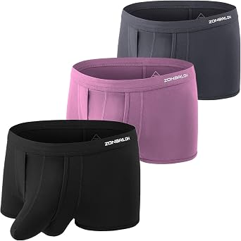ZONBAILON Mens Dual Pouch Underwear Short Leg Bulge Boxer Briefs Separated Pouch Modal Trunks