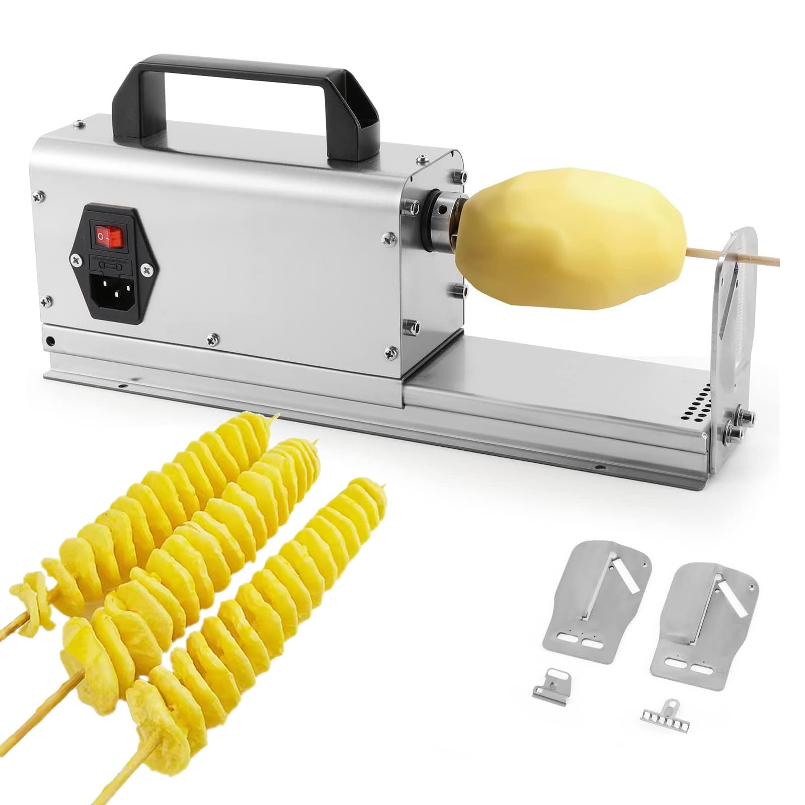 VNATWGOO Commercial Electric Tornado Potato Spiral Cutter, Professional Stainless Steel Potato Twister Machine, for Curly Fries, Twist Hot Dog