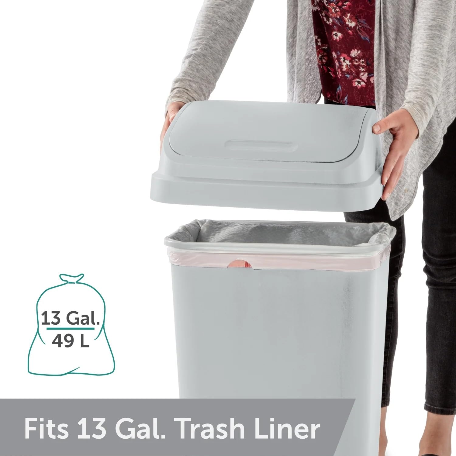 Kitchen Trash Can, 13 Gallon Plastic Garbage Bin with Swing Top Lid, White, Gray(Gray)
