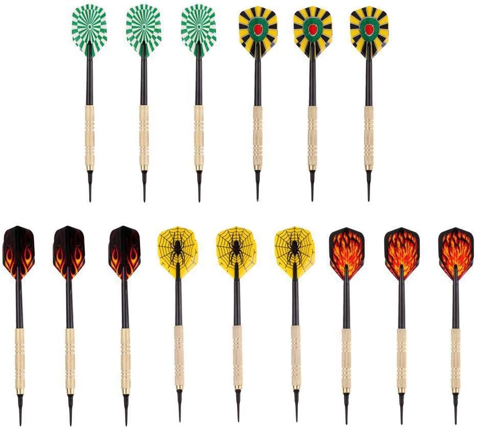POFET 15pcs Darts Set Soft Tip Darts with Dart Flights Tip Points for Electronic Dartboard Home Bar Party Use