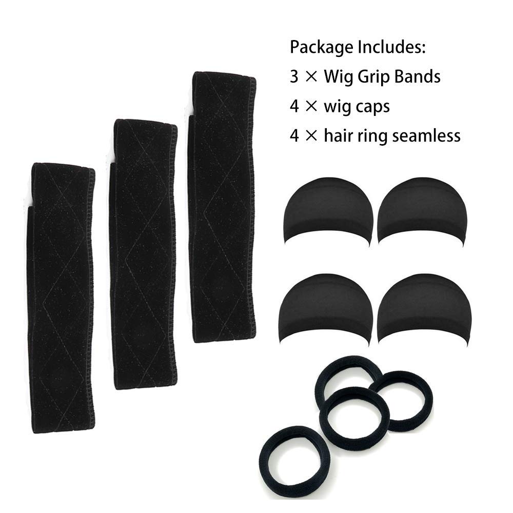 Wig Bands No Slip Wig Grip Head Bands No Slip Fashion For Women Edge Saver Wig Headband Adjustable Wig Grip Elastic Stretched 3 Pack Wig Head Bands With 4 Pack Wig Caps For Making Wigs Free Size