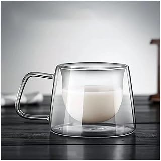 Coffee Mug 200ml Transparent Double Wall Glass Coffee Mug with Handle Heat-Resistant Espresso Cup Latte Tea Water Cup Breakfast(A)