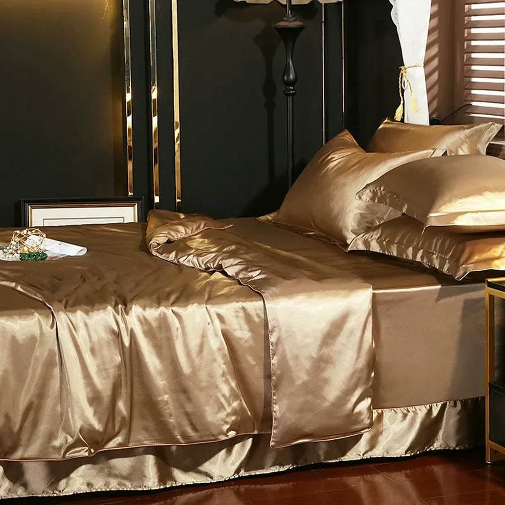XDMING Mulberry Silk Bedding Set Bed Sheets and Pillowcases King Size Bedding Sets Soft Skin Friendly Silky Bed Sets โ image 1