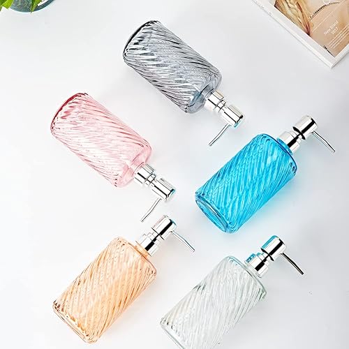 Miniatura 2 de Dispensador de jabón de vidrio de 16 onzas con bomba de agua de color plateado, diseño de diamante, dispensador de jabón de baño para jabón de