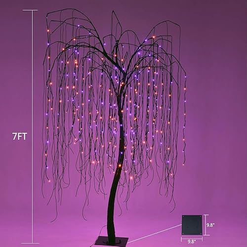 Miniatura 5 de LIGHTSHARE Árbol de Halloween de 7 pies, 256 luces LED para el hogar, festival, belén, fiesta y decoración de bruja de Navidad, incluye arañas y