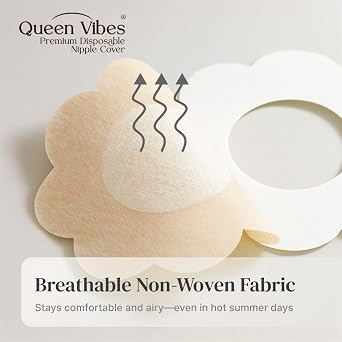 QueenVibes 40 Pieces Breast Covers Nipple Cover Pasties, Disposable Nipple Covers, Bra Pad, Self-Adhesive No Show Bra For Women (Standard 6 cm, Beige)