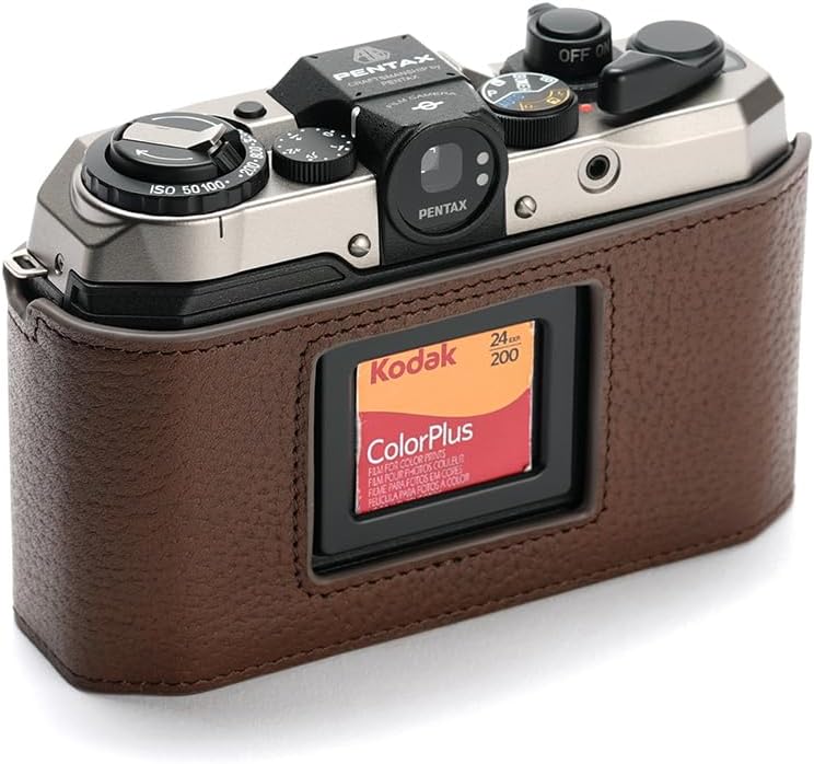 for Pentax 17 Case, Handmade Genuine Real Leather Half Camera Case Bag Cover for Pentax 17 Film Camera With Hand Strap (Coffee)