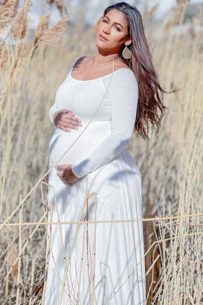 PinkBlush Petite Olive Solid Off Shoulder Maternity Maxi Dress