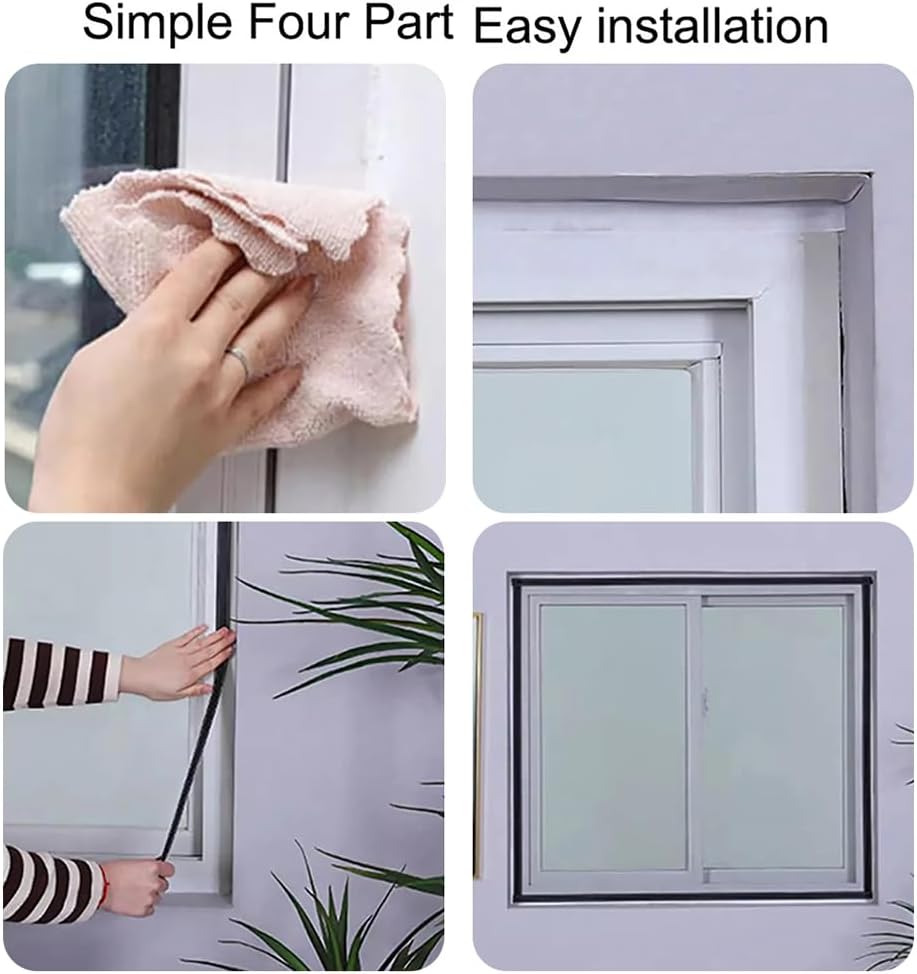 23.62" x 47.24" Black Window Screen with Hook and Sticky Tape, Mesh Curtain Replacement